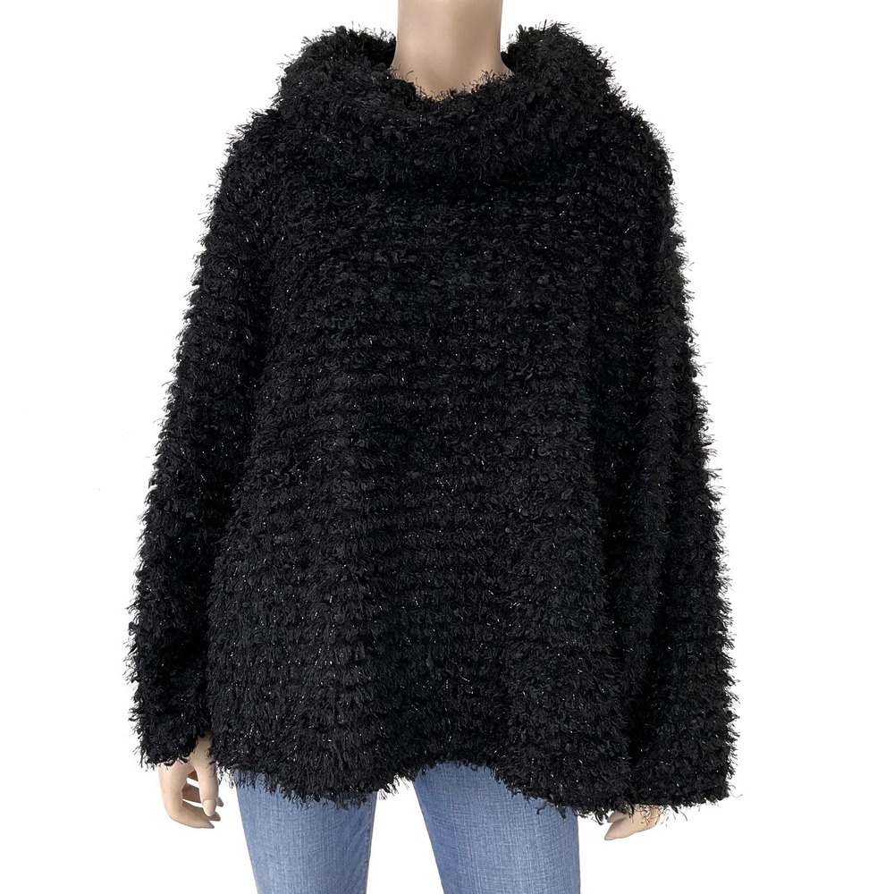 Westbound Sweater Women‎ 2X Black Eyelash Knit Cowl Neck 3/4 Sleeve NWT
